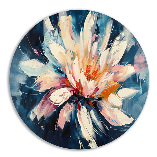 Kleurrijk abstract schilderij van chrysant bloem aluminium muurcirkel