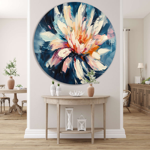 Kleurrijk abstract schilderij van chrysant bloem aluminium muurcirkel