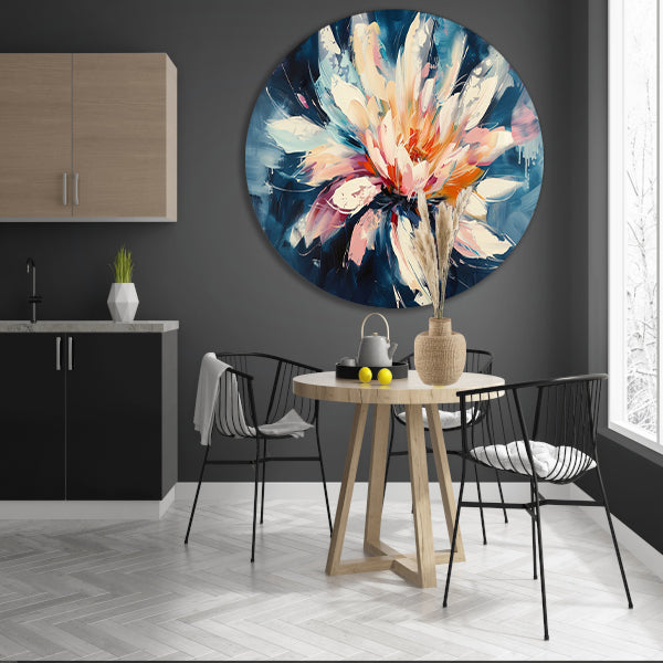 Kleurrijk abstract schilderij van chrysant bloem aluminium muurcirkel