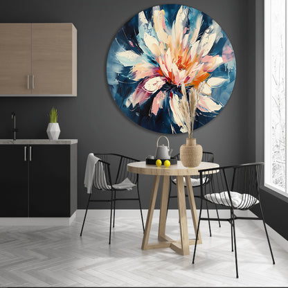 Kleurrijk abstract schilderij van chrysant bloem aluminium muurcirkel
