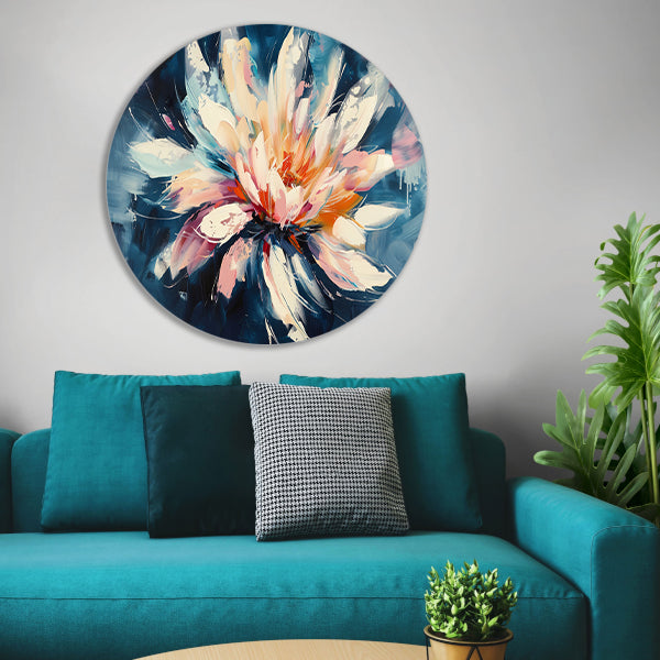 Kleurrijk abstract schilderij van chrysant bloem aluminium muurcirkel