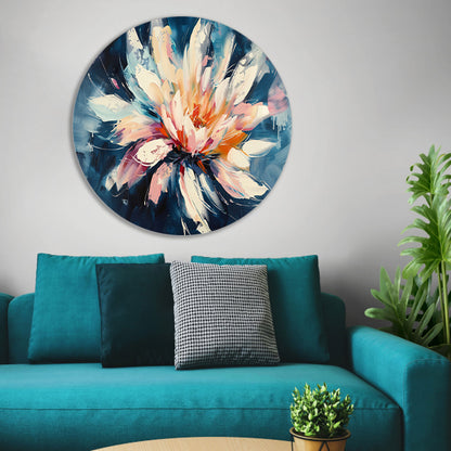 Kleurrijk abstract schilderij van chrysant bloem aluminium muurcirkel