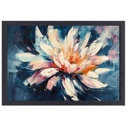 Kleurrijk abstract schilderij van chrysant bloem canvas met baklijst