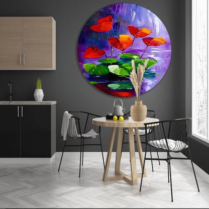 Abstracte bloemen in levendige kleuren schilderij forex muurcirkel