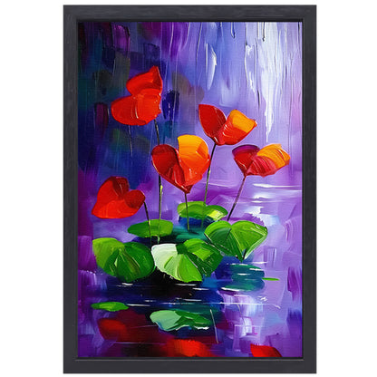 Abstracte bloemen in levendige kleuren schilderij canvas met baklijst