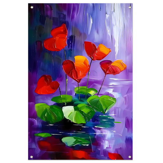 Abstracte bloemen in levendige kleuren schilderij tuinposter