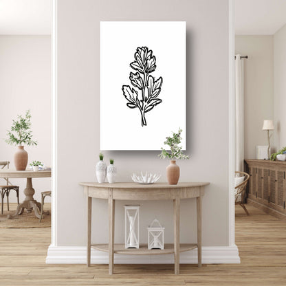 Minimalistische zwart-witte bloem lijntekening canvas