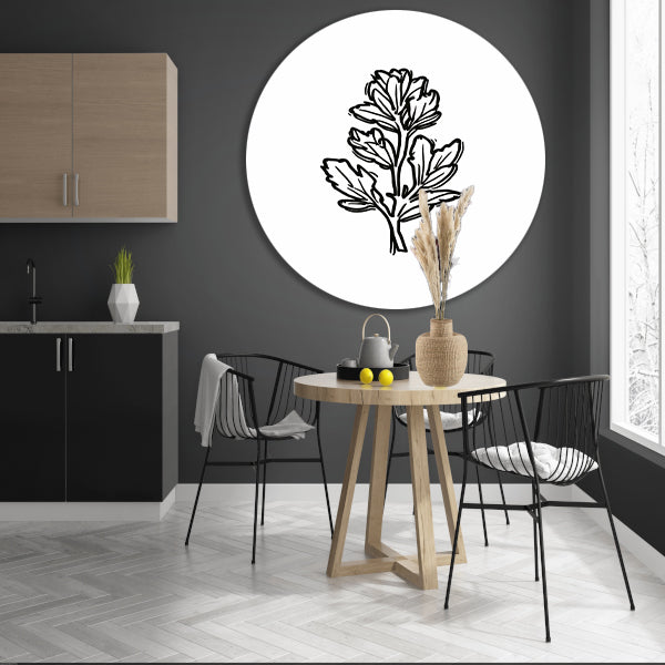 Minimalistische zwart-witte bloem lijntekening forex muurcirkel