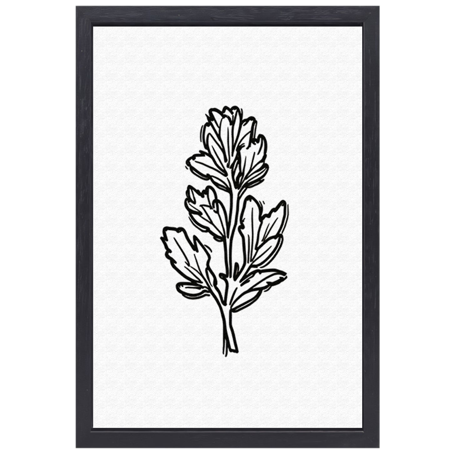 Minimalistische zwart-witte bloem lijntekening canvas met baklijst