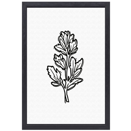 Minimalistische zwart-witte bloem lijntekening canvas met baklijst