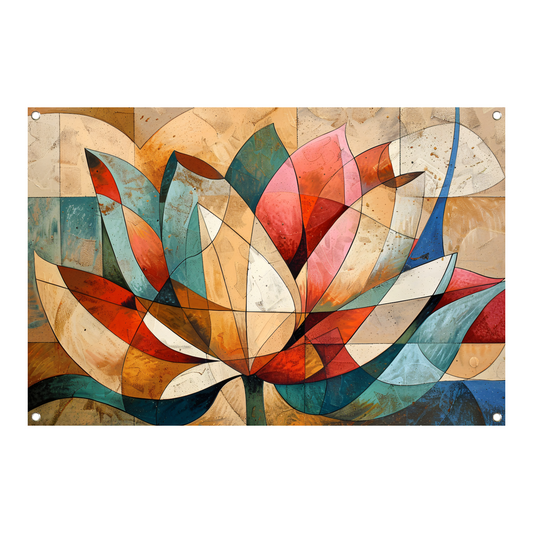 Abstracte geometrische compositie van een lotusbloem tuinposter