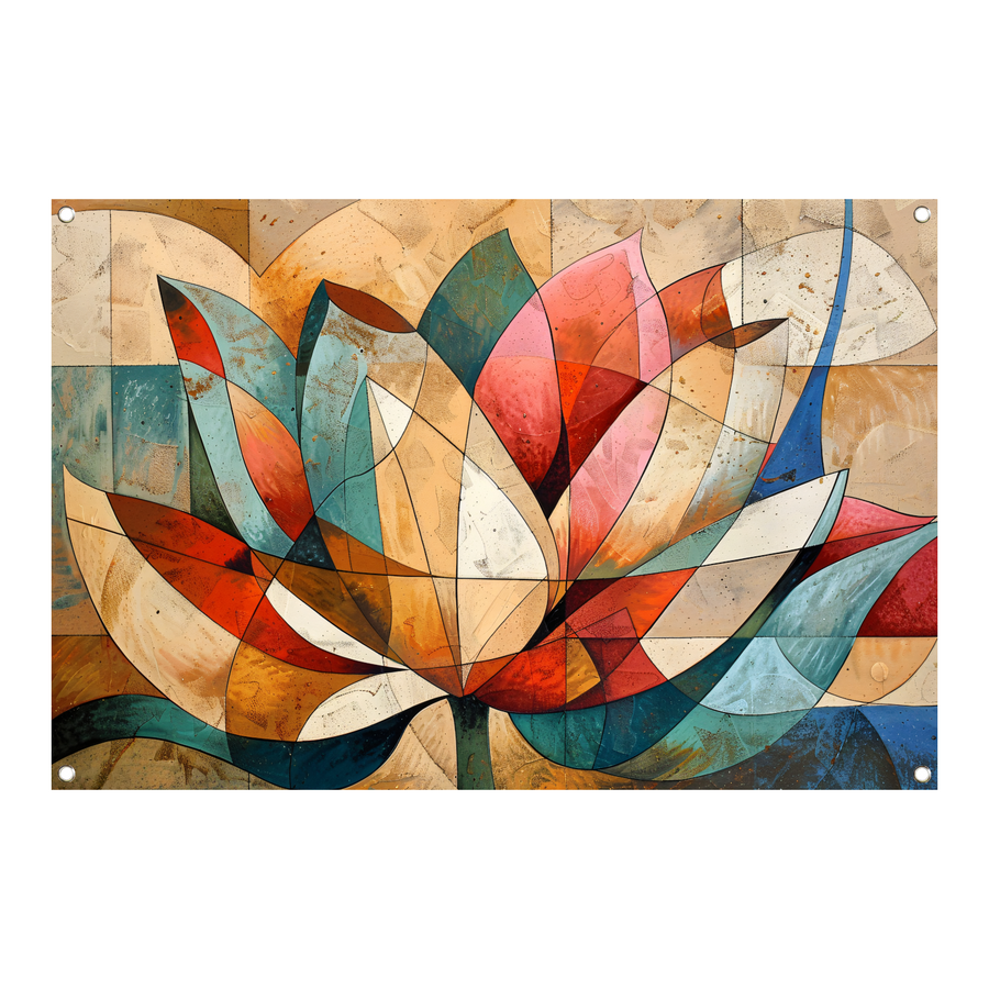 Abstracte geometrische compositie van een lotusbloem tuinposter