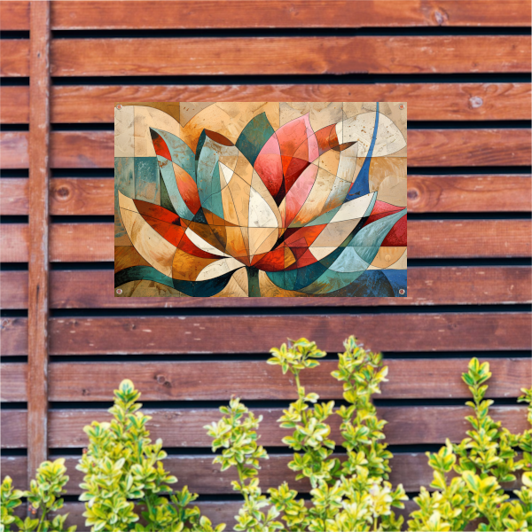 Abstracte geometrische compositie van een lotusbloem tuinposter