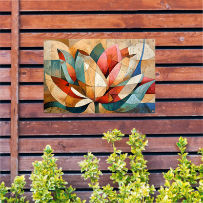 Abstracte geometrische compositie van een lotusbloem tuinposter