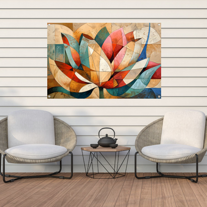 Abstracte geometrische compositie van een lotusbloem tuinposter