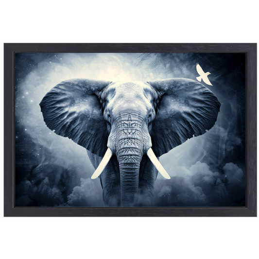 Silhouet olifant zonsondergang canvas met baklijst