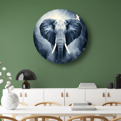 Silhouet olifant zonsondergang aluminium muurcirkel