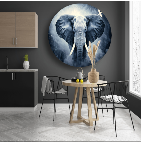 Silhouet olifant zonsondergang aluminium muurcirkel