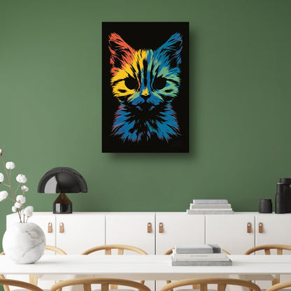 Kleurrijke Abstracte Kat Kunst Print canvas met baklijst