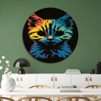 Kleurrijke Abstracte Kat Kunst Print forex muurcirkel