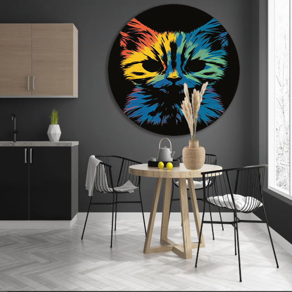 Kleurrijke Abstracte Kat Kunst Print forex muurcirkel