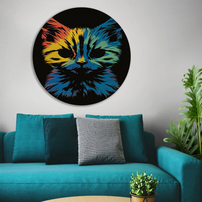 Kleurrijke Abstracte Kat Kunst Print forex muurcirkel