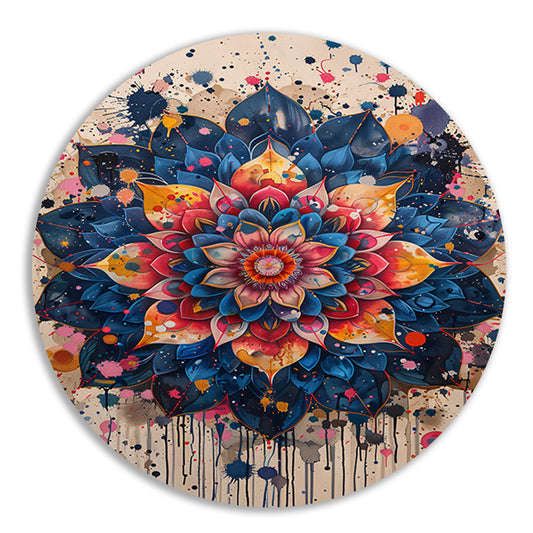 Abstract Bloemenmandala in Levendige Popart Stijl aluminium muurcirkel