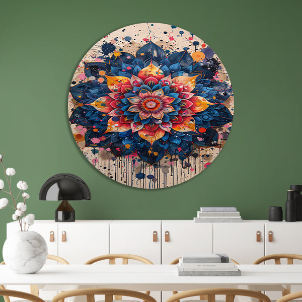 Abstract Bloemenmandala in Levendige Popart Stijl aluminium muurcirkel
