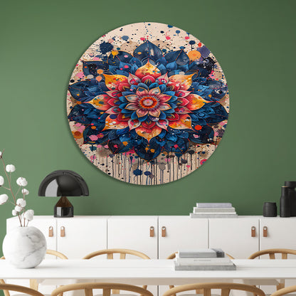 Abstract Bloemenmandala in Levendige Popart Stijl aluminium muurcirkel