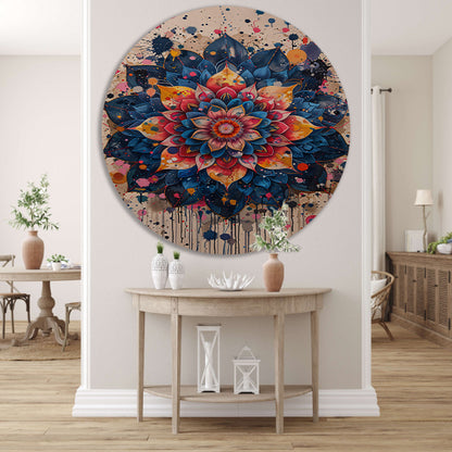 Abstract Bloemenmandala in Levendige Popart Stijl aluminium muurcirkel