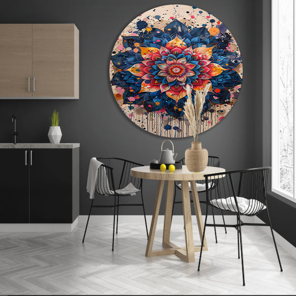 Abstract Bloemenmandala in Levendige Popart Stijl aluminium muurcirkel