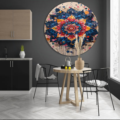 Abstract Bloemenmandala in Levendige Popart Stijl aluminium muurcirkel