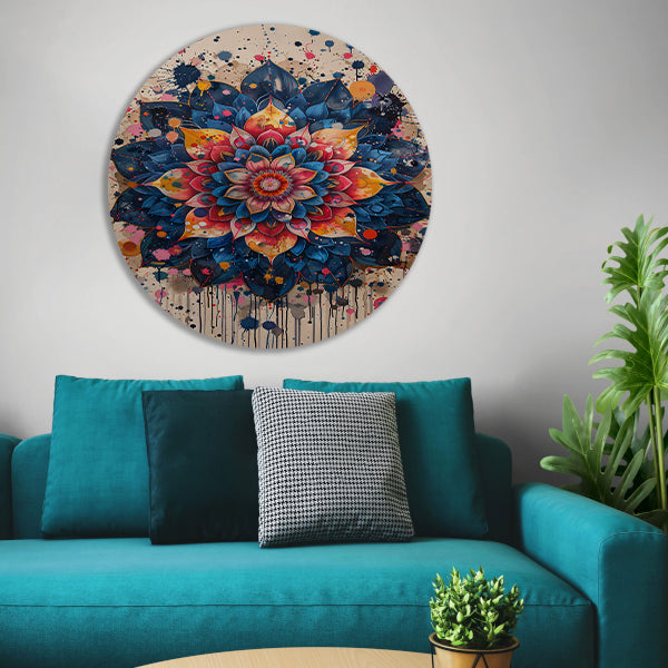 Abstract Bloemenmandala in Levendige Popart Stijl aluminium muurcirkel