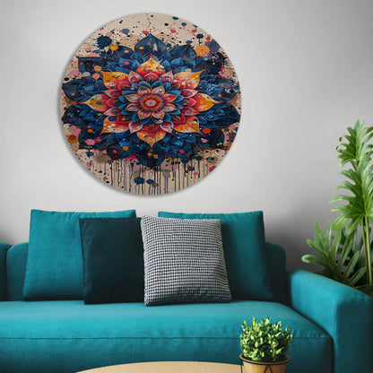 Abstract Bloemenmandala in Levendige Popart Stijl aluminium muurcirkel