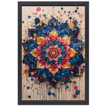 Abstract Bloemenmandala in Levendige Popart Stijl canvas met baklijst