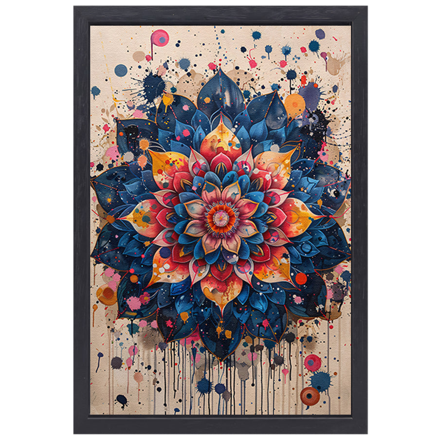 Abstract Bloemenmandala in Levendige Popart Stijl canvas met baklijst