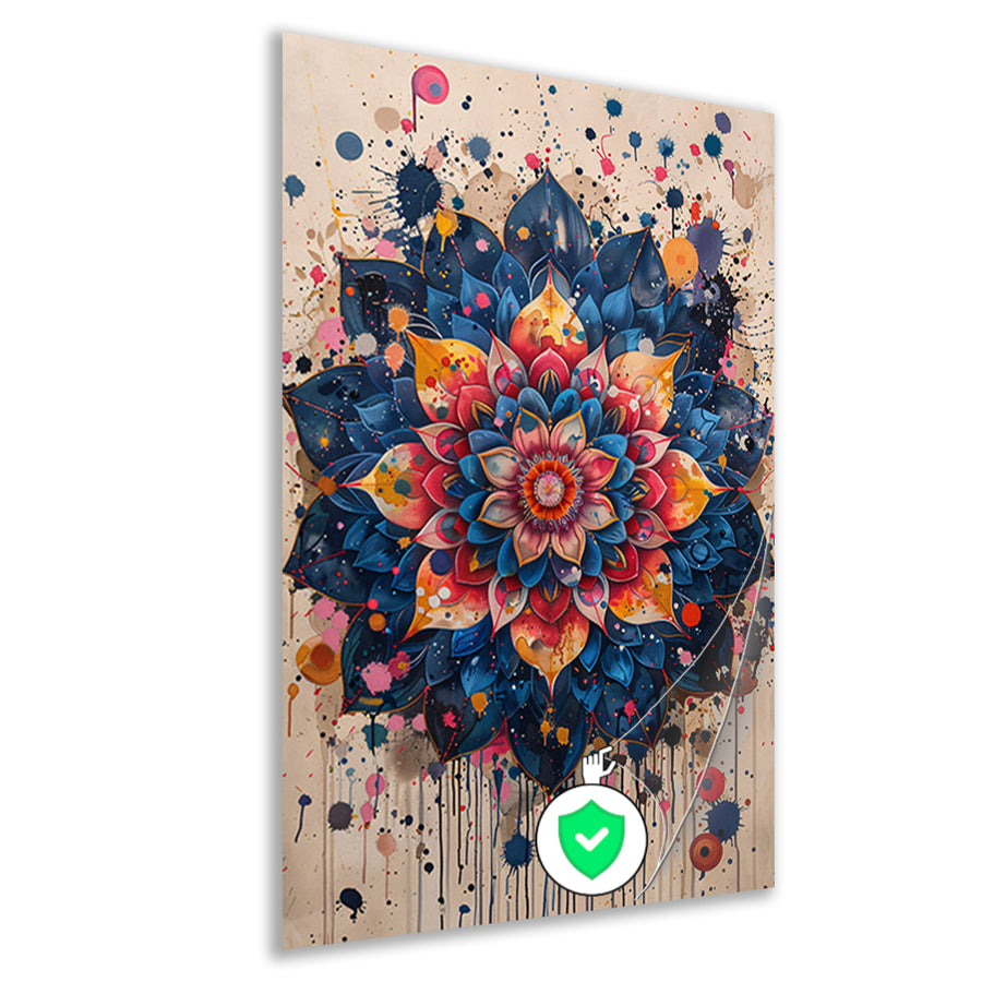 Abstract Bloemenmandala in Levendige Popart Stijl poster