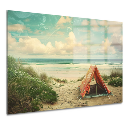 Eenzame strandtent bij zonsondergang acrylglas