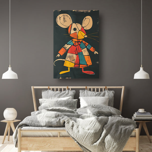 Kubistische Muis in Kleurrijk Jas canvas