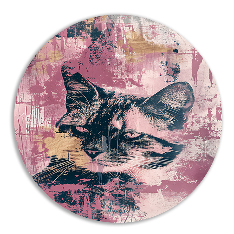 Abstracte digitale kunst van een kat aluminium muurcirkel