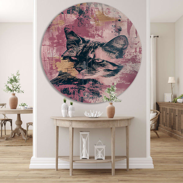 Abstracte digitale kunst van een kat aluminium muurcirkel