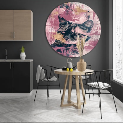 Abstracte digitale kunst van een kat aluminium muurcirkel