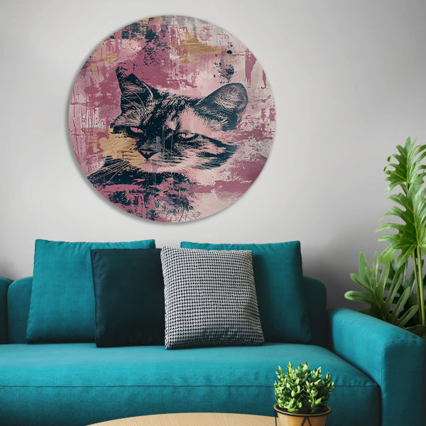 Abstracte digitale kunst van een kat aluminium muurcirkel