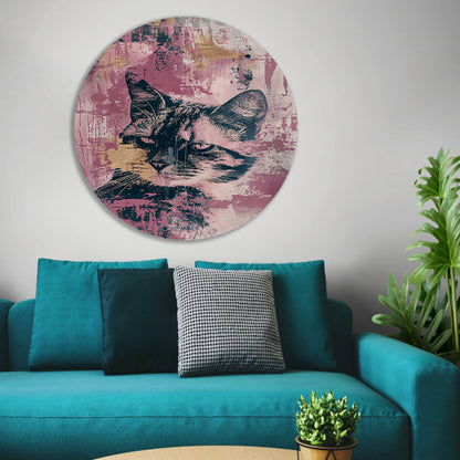 Abstracte digitale kunst van een kat aluminium muurcirkel