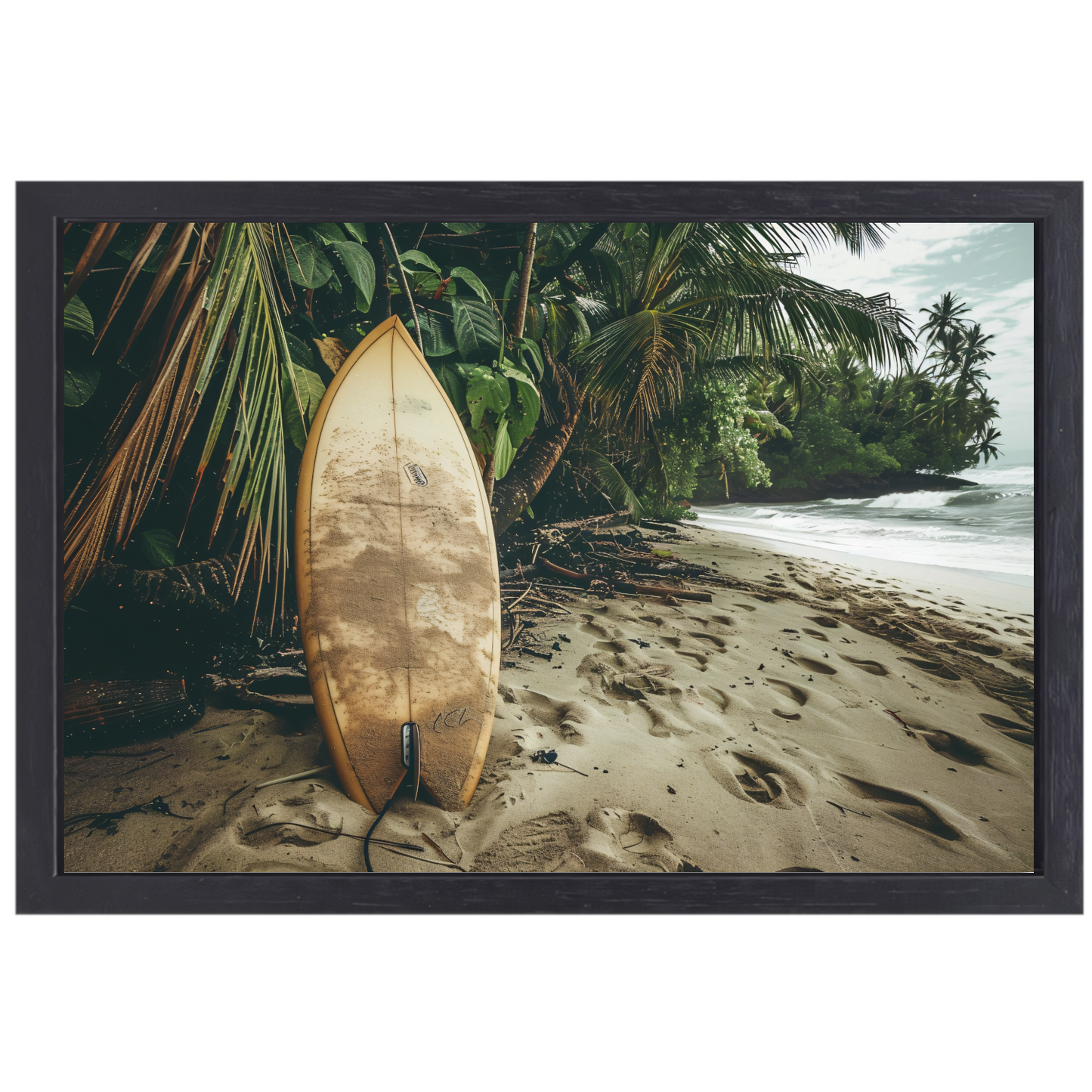 Abstracte surfplank op het strand canvas met baklijst
