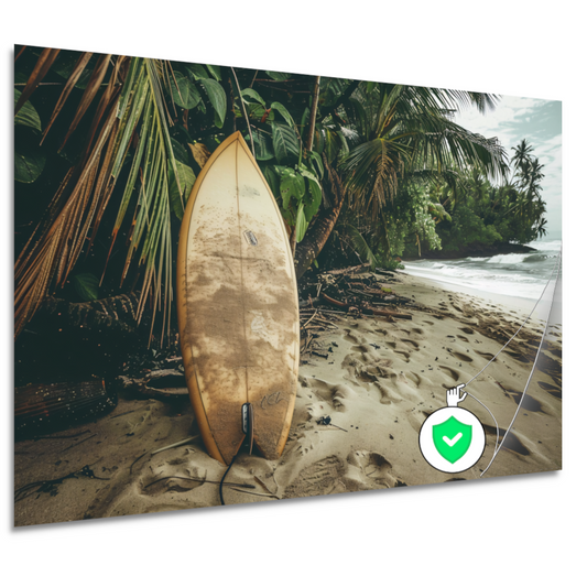 Abstracte surfplank op het strand poster