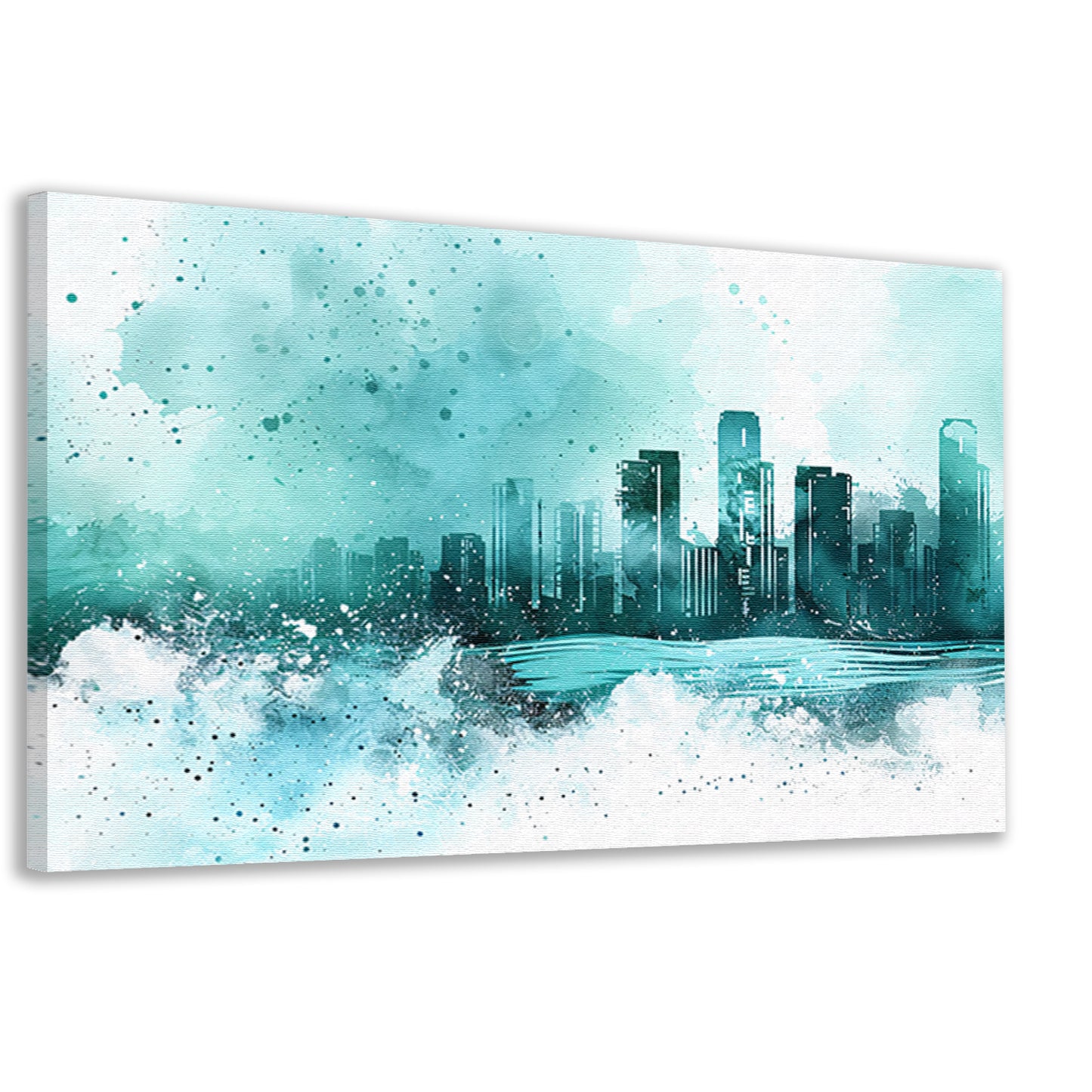 Abstracte skyline in blauwe tinten schilderij canvas