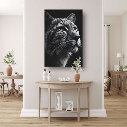 Indrukwekkend zwart-wit close-up portret van een luipaard poster