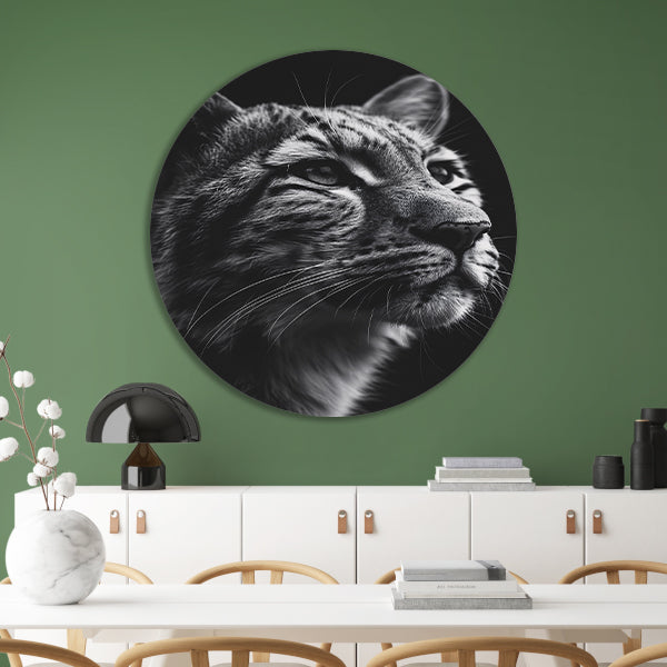 Indrukwekkend zwart-wit close-up portret van een luipaard aluminium muurcirkel