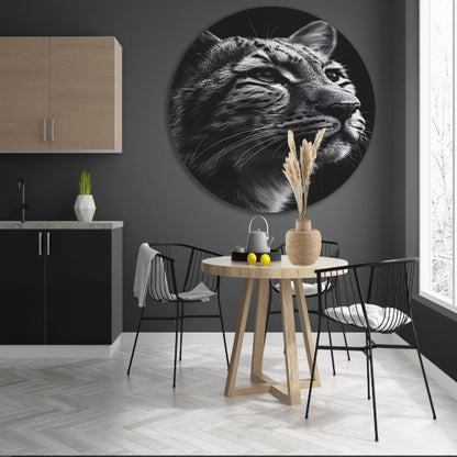Indrukwekkend zwart-wit close-up portret van een luipaard aluminium muurcirkel
